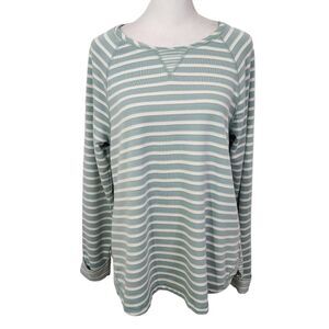 D&Co. Blue Stripe Long Sleeve T-Shirt Size Small Blue Striped French Terry Tee
